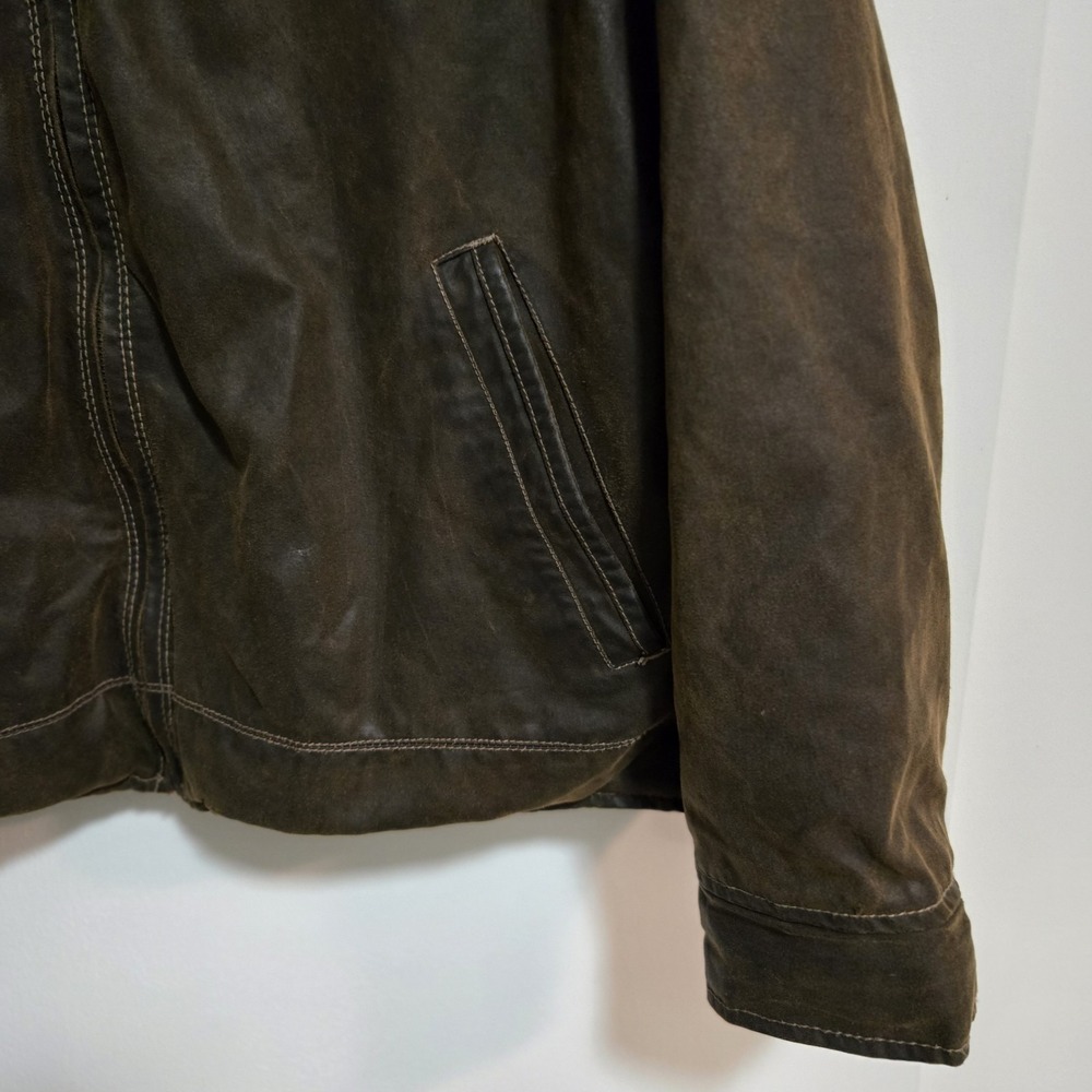 Sundance Men's Size‎ XXL Bomber Biker Jacket Brown Faux Leather Trim Zip Front - Picture 3 of 8